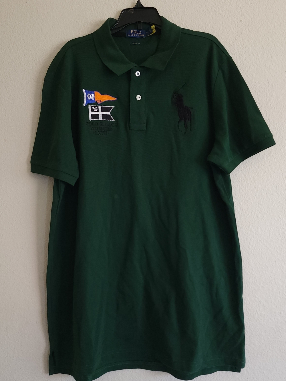 Polo Ralph Lauren Classic Fit Green Polo Shirt Size XL Nautical Embroidery
